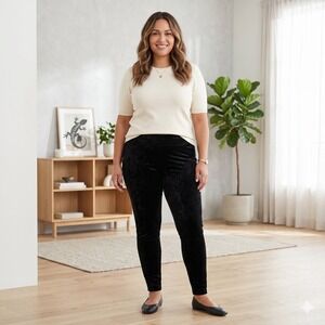 Lane Bryant Velvet Pants 14/16 Black High Rise Stretch Tapered‎ Leg Holiday Luxe